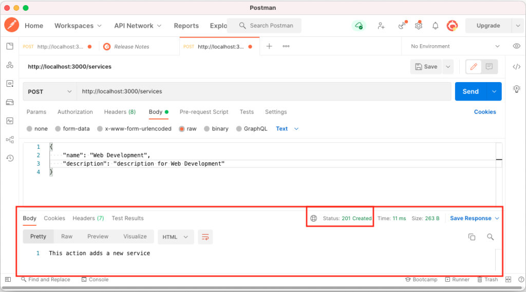 POST /services Postman example